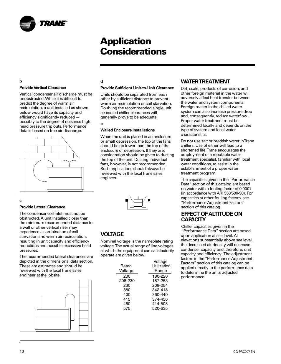 Application considerations, Voltage, Water treatment | Effect of altitude on capacity | Trane CG-PRC007-EN User Manual | Page 10 / 52