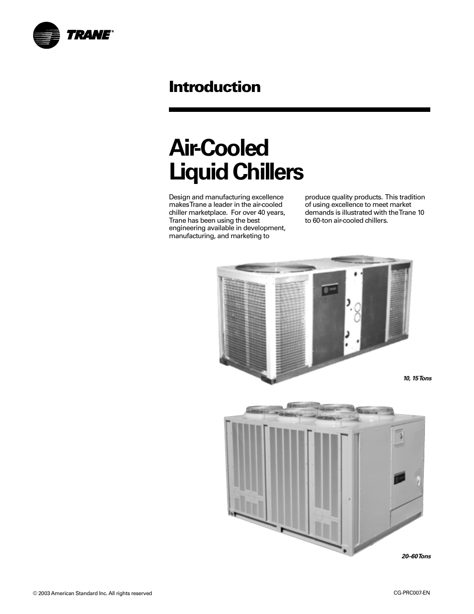 Introduction, Air-cooled liquid chillers | Trane CG-PRC007-EN User Manual | Page 2 / 52