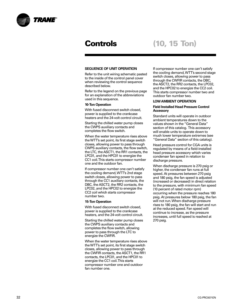 Controls (10, 15 ton) | Trane CG-PRC007-EN User Manual | Page 32 / 52