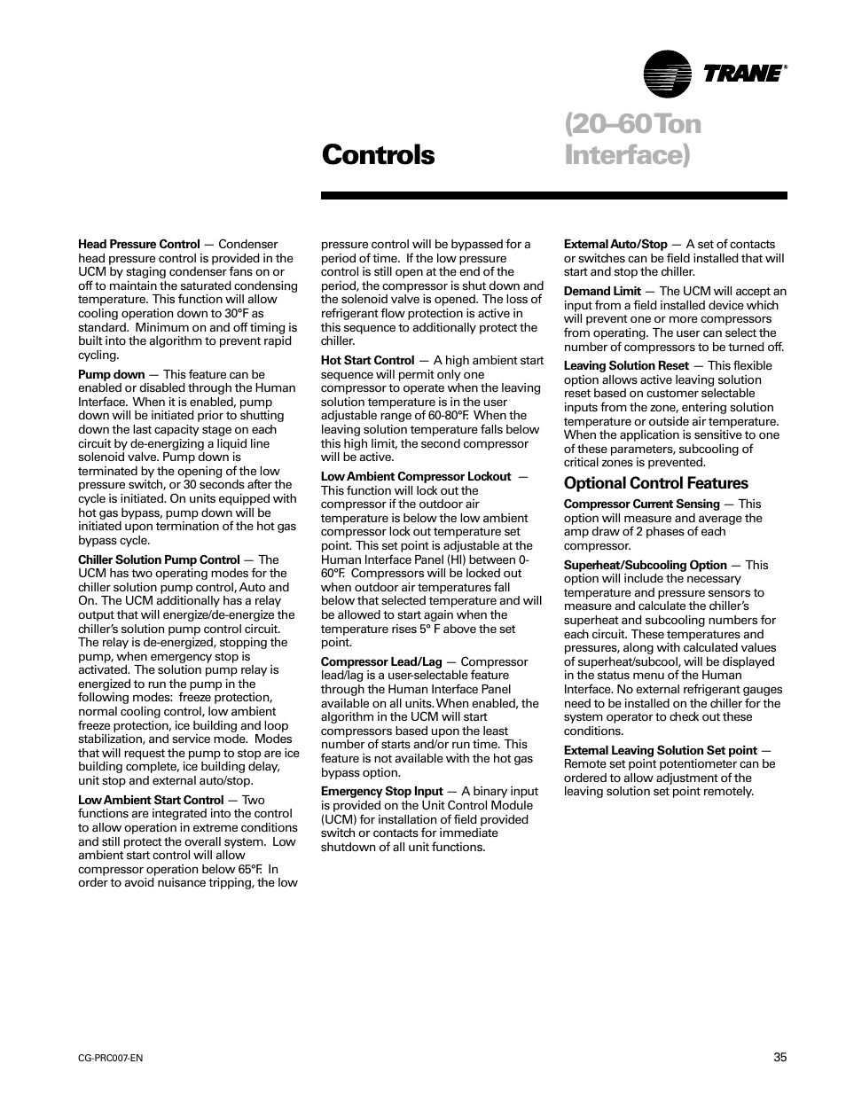 20–60 ton interface) controls | Trane CG-PRC007-EN User Manual | Page 35 / 52