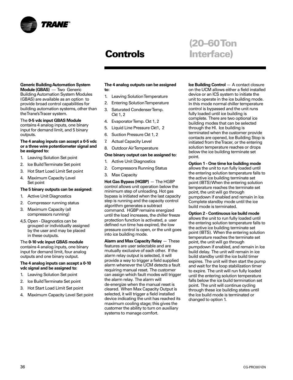 20–60 ton interface) controls | Trane CG-PRC007-EN User Manual | Page 36 / 52