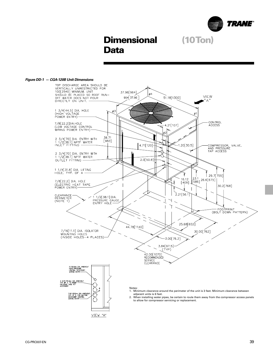 Dimensional data (10ton), Dimension and weights, Dimensional data | 10 ton) | Trane CG-PRC007-EN User Manual | Page 39 / 52