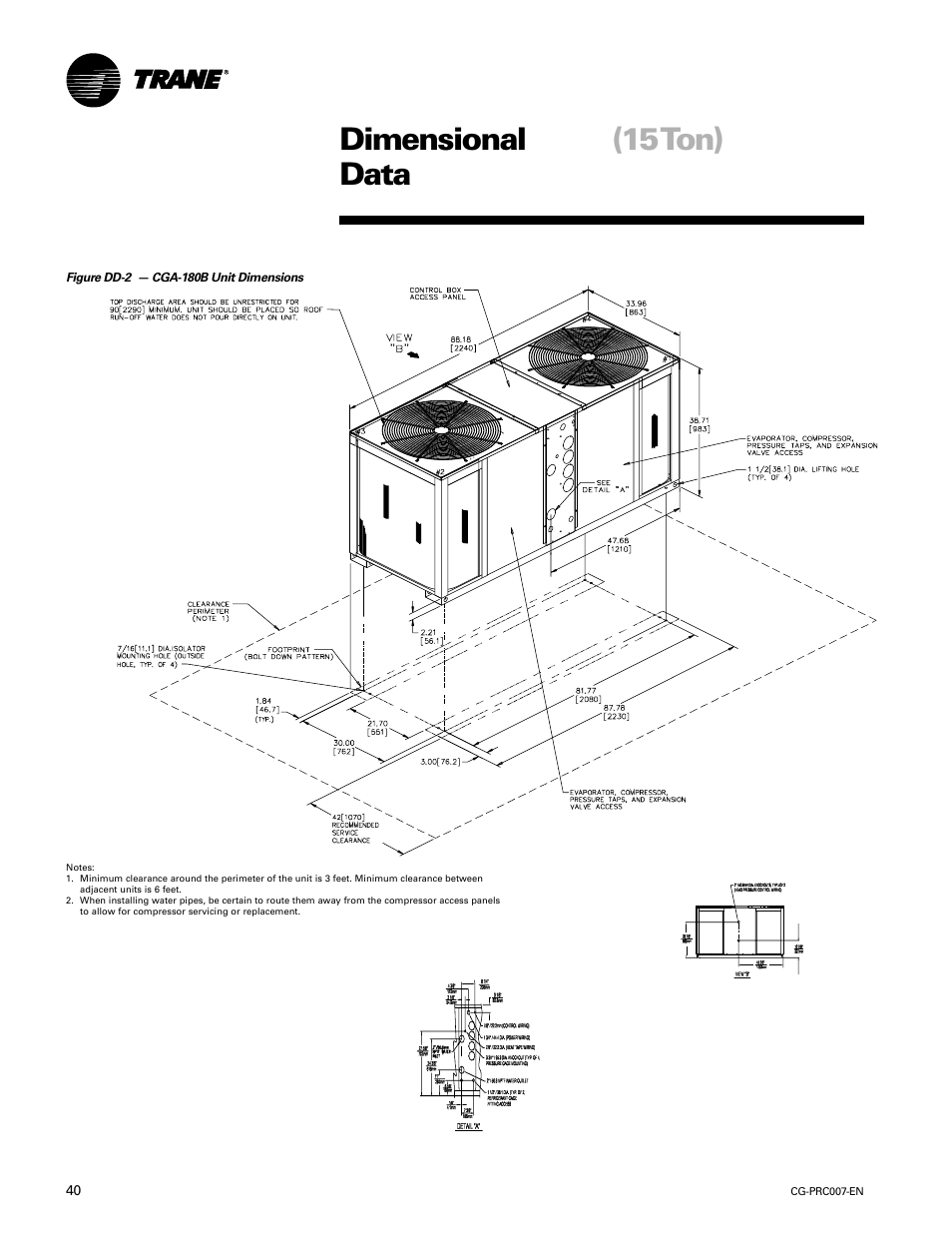 Dimensional data (15ton), Dimensional data, 15 ton) | Trane CG-PRC007-EN User Manual | Page 40 / 52