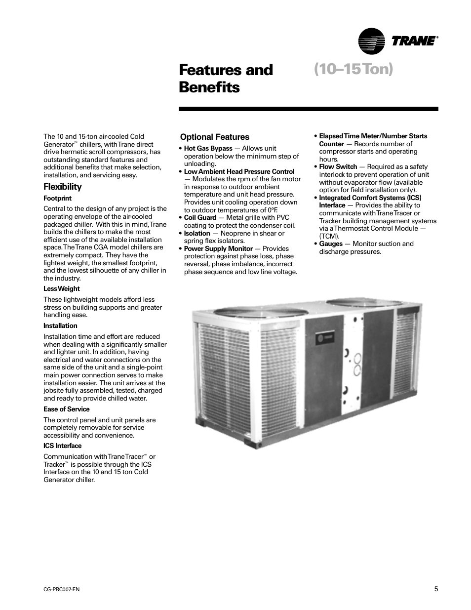 Features and benefits (10–15ton), Features and benefits, 10–15 ton) | Flexibility | Trane CG-PRC007-EN User Manual | Page 5 / 52