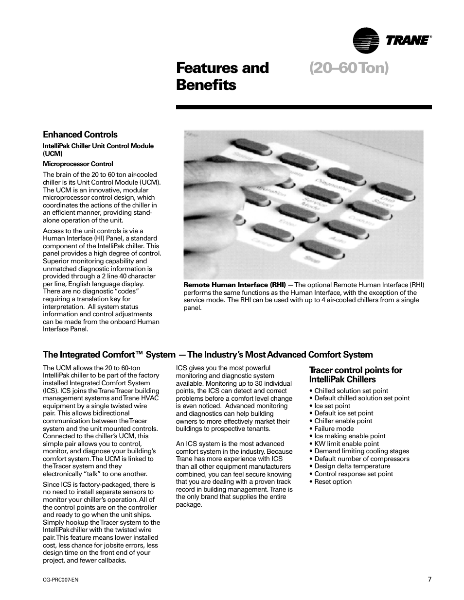 Features and benefits, 20–60 ton) | Trane CG-PRC007-EN User Manual | Page 7 / 52