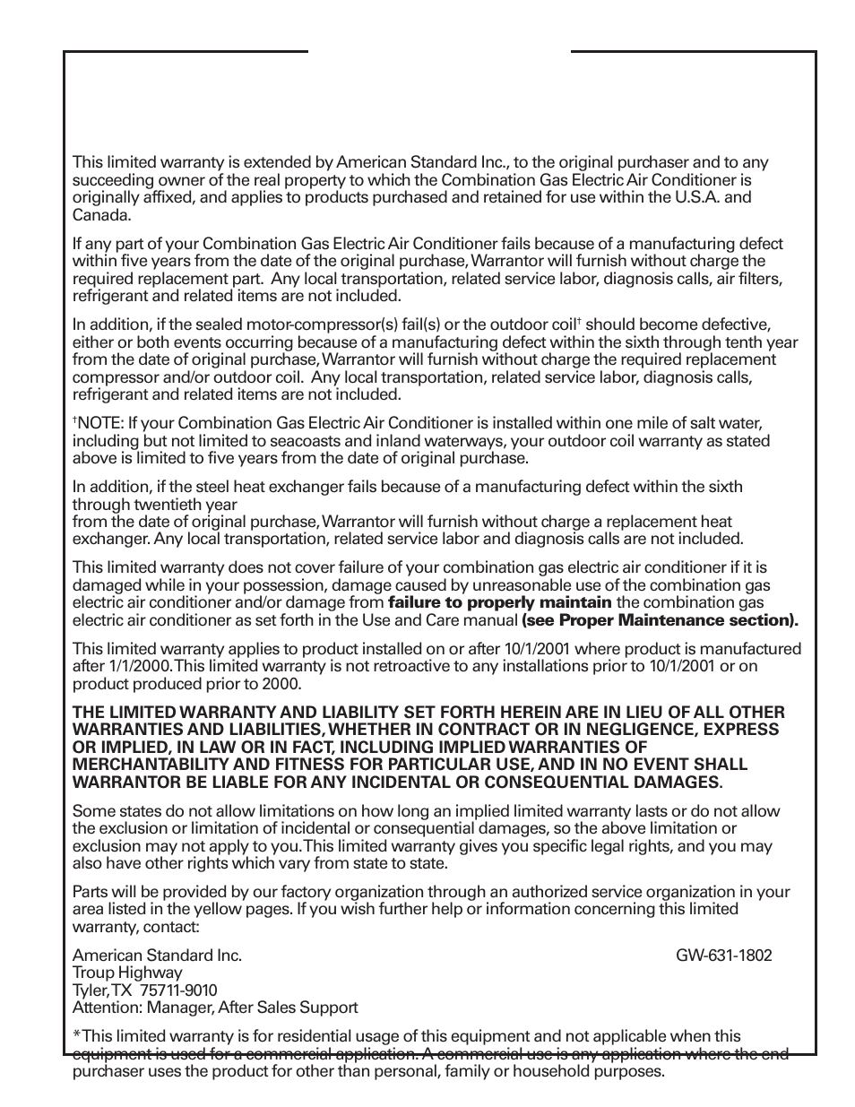 Limited warranty | Trane YCZ036F1/3M0B User Manual | Page 23 / 24