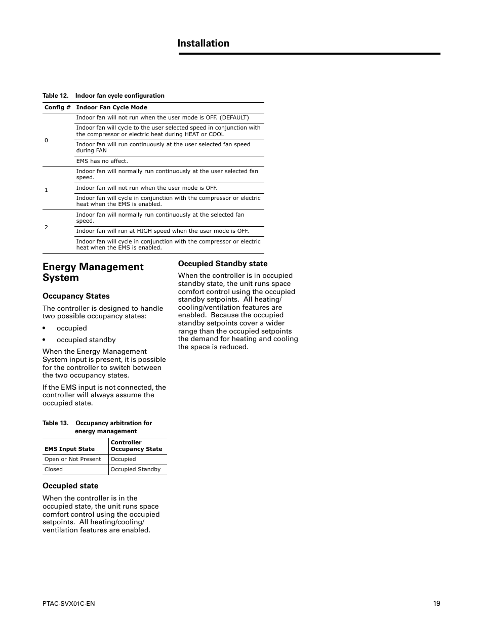 Energy management system, Installation energy management system | Trane PTAC-SVX01C-EN User Manual | Page 19 / 52