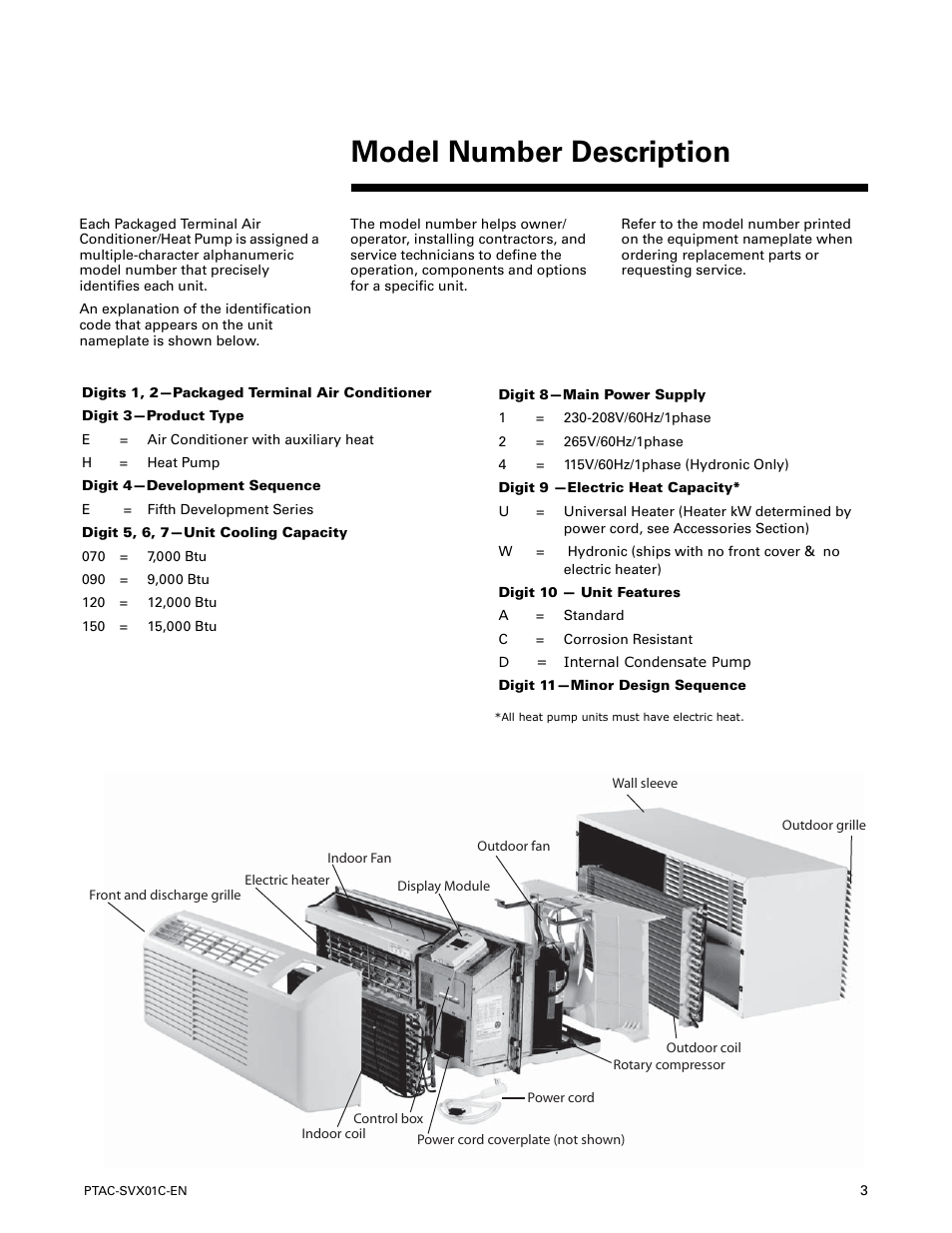 Model number description | Trane PTAC-SVX01C-EN User Manual | Page 3 / 52