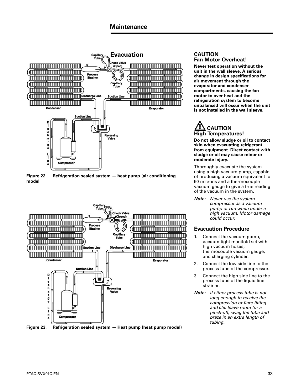 Evacuation, Evacuation procedure, Maintenance | Trane PTAC-SVX01C-EN User Manual | Page 33 / 52
