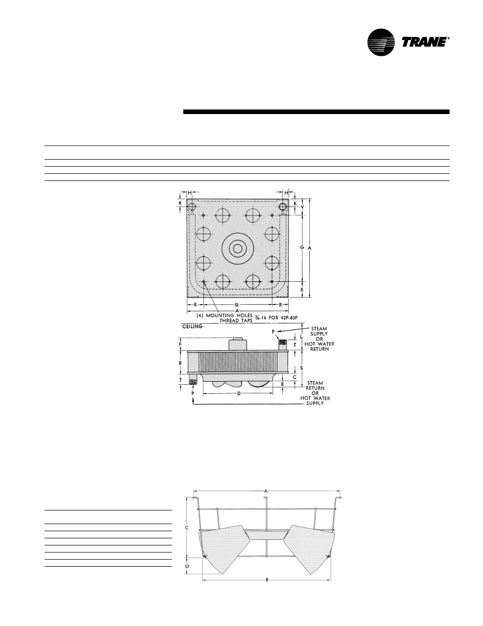 Model p-42-80, Louver cone diffuser, Dimensions and weights | Trane UH-PRC001-EN User Manual | Page 49 / 52