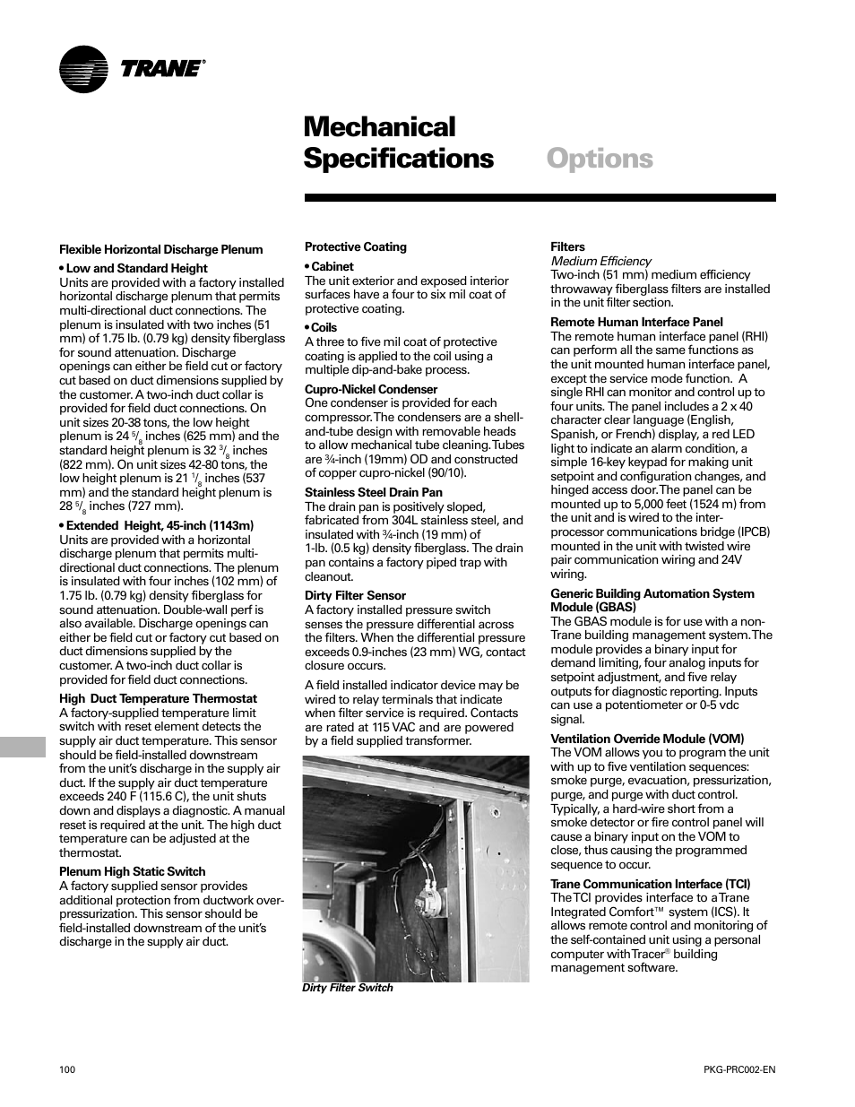 Mechanical specifications options | Trane PKG-PRC002-EN User Manual | Page 100 / 101