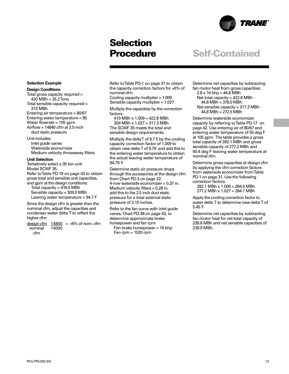 Selection procedure, Self-contained | Trane PKG-PRC002-EN User Manual | Page 13 / 101