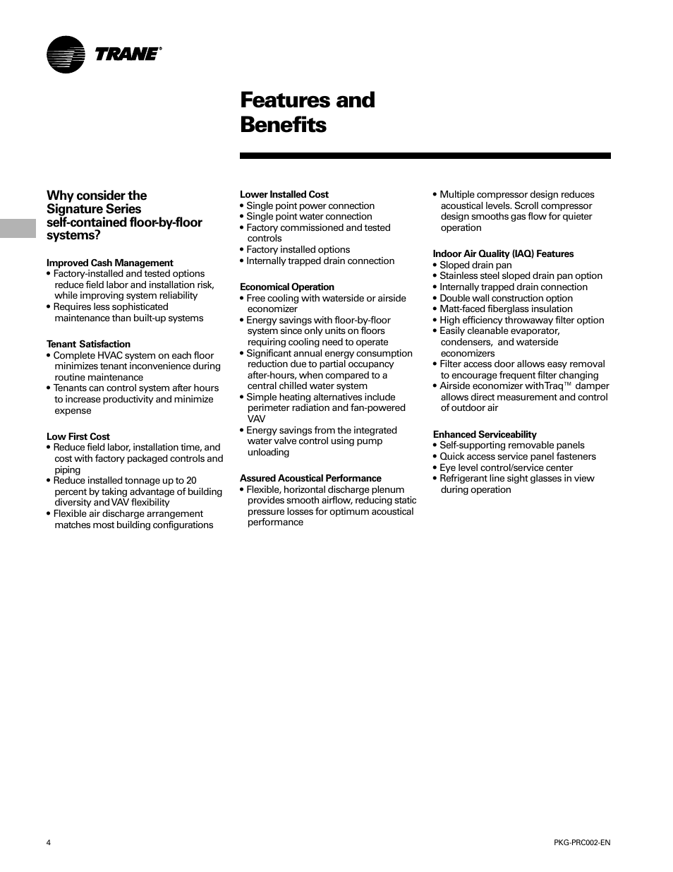 Features and benefits | Trane PKG-PRC002-EN User Manual | Page 4 / 101
