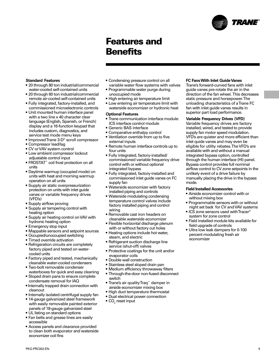Features and benefits | Trane PKG-PRC002-EN User Manual | Page 5 / 101