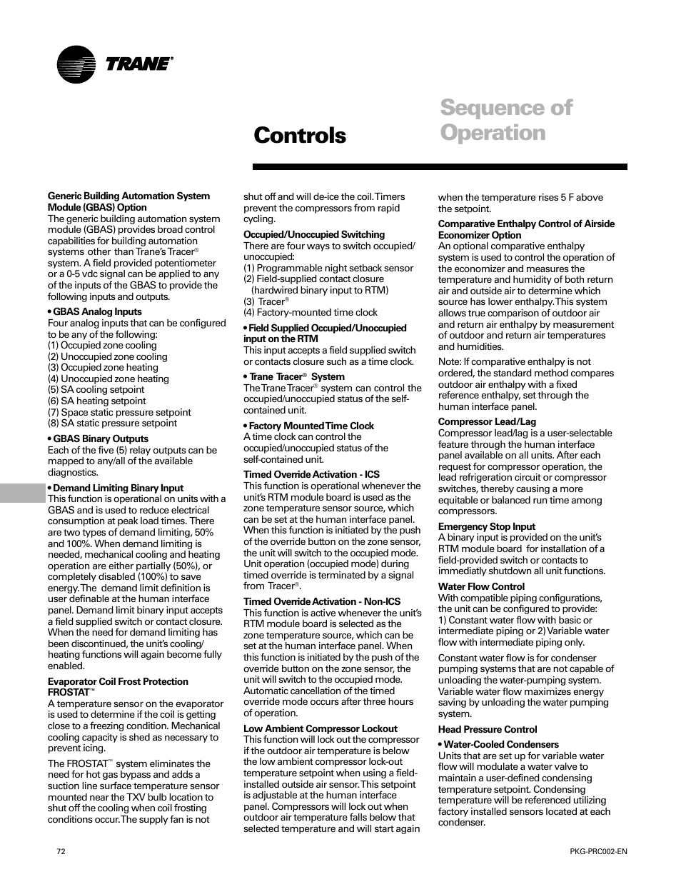 Controls, Sequence of operation | Trane PKG-PRC002-EN User Manual | Page 72 / 101