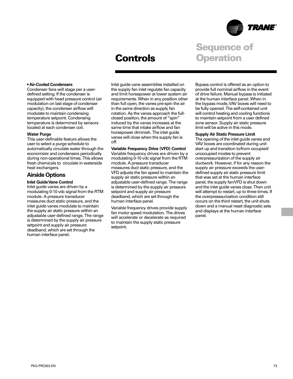 Controls, Sequence of operation | Trane PKG-PRC002-EN User Manual | Page 73 / 101