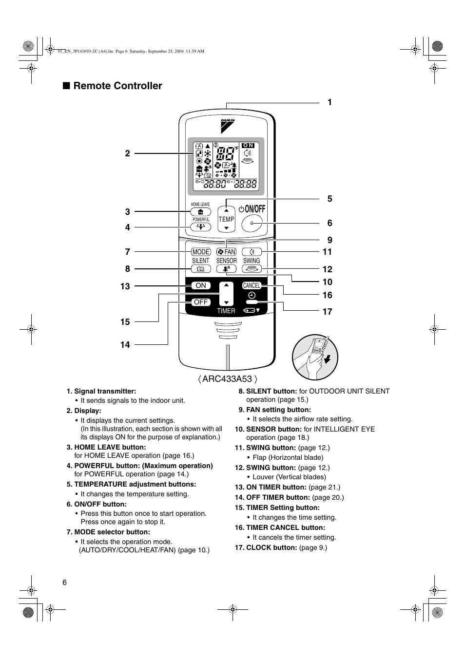 On/off, Remote controller | Trane FTXS15DVJU User Manual | Page 7 / 30