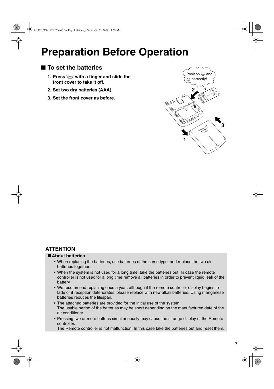 Preparation before operation | Trane FTXS15DVJU User Manual | Page 8 / 30
