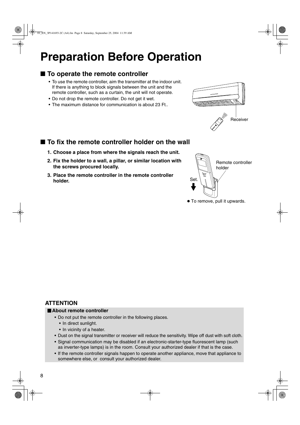 Preparation before operation | Trane FTXS15DVJU User Manual | Page 9 / 30