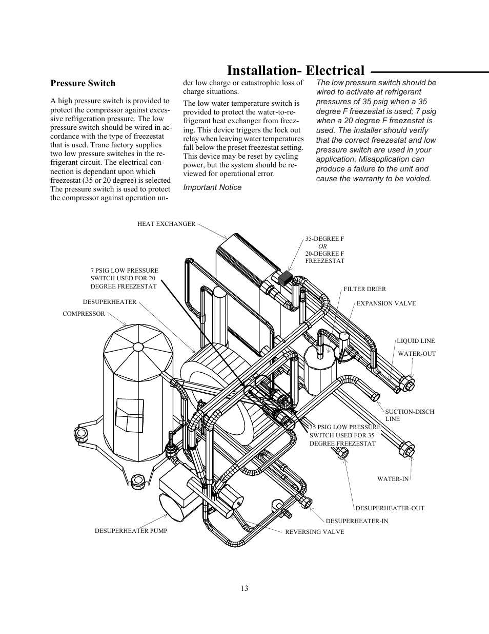 Installation- electrical, Pressure switch | Trane GSSD User Manual | Page 13 / 18