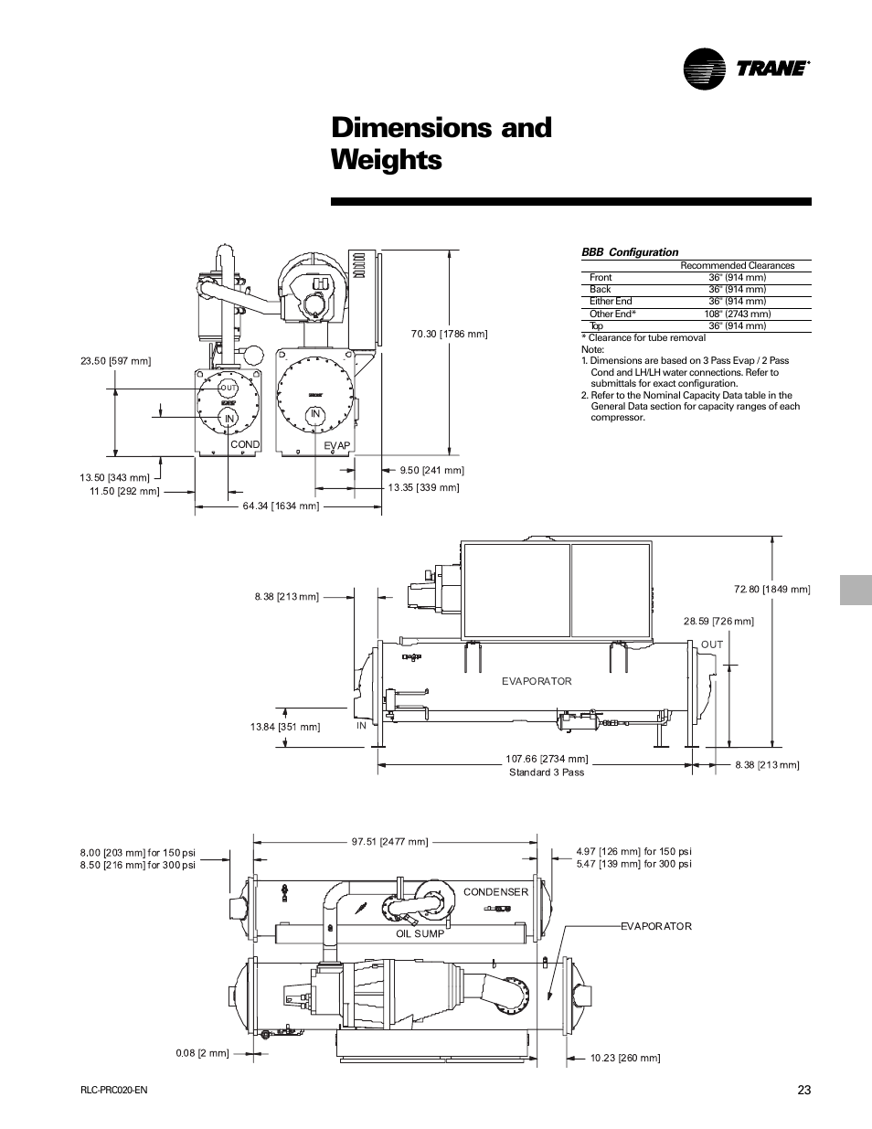 Dimensions and weights | Trane RTHD User Manual | Page 23 / 32