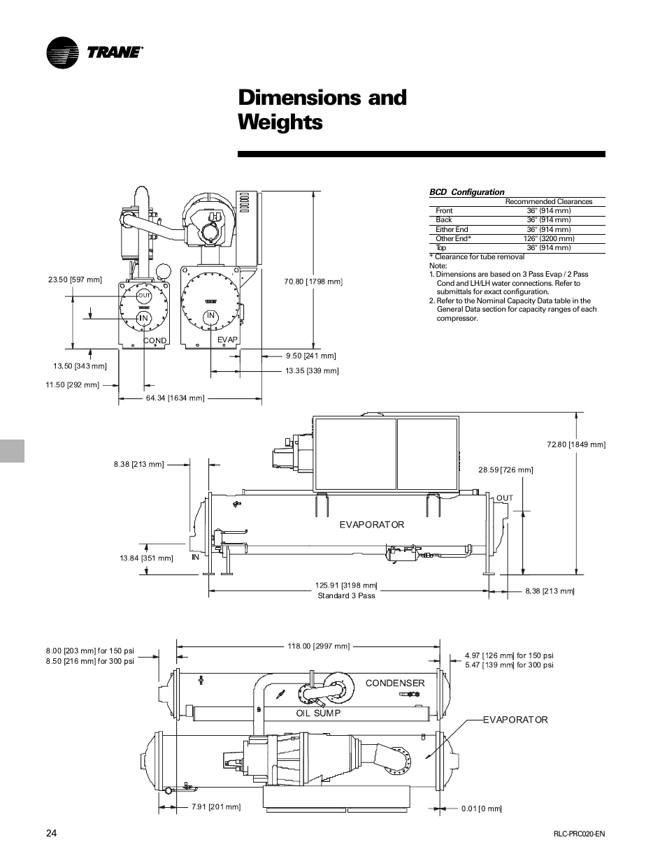 Dimensions and weights | Trane RTHD User Manual | Page 24 / 32