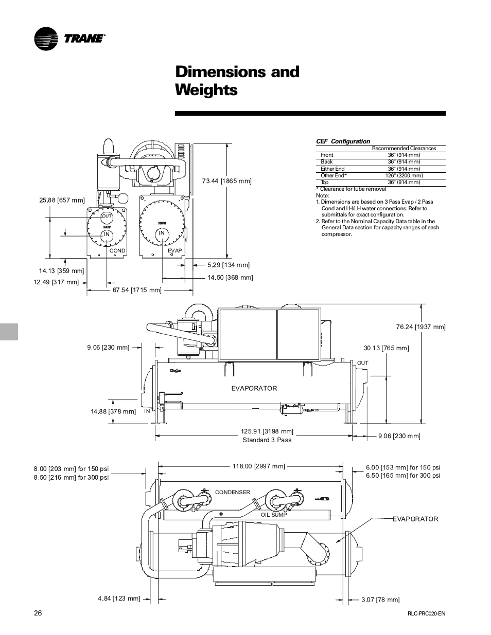 Dimensions and weights | Trane RTHD User Manual | Page 26 / 32