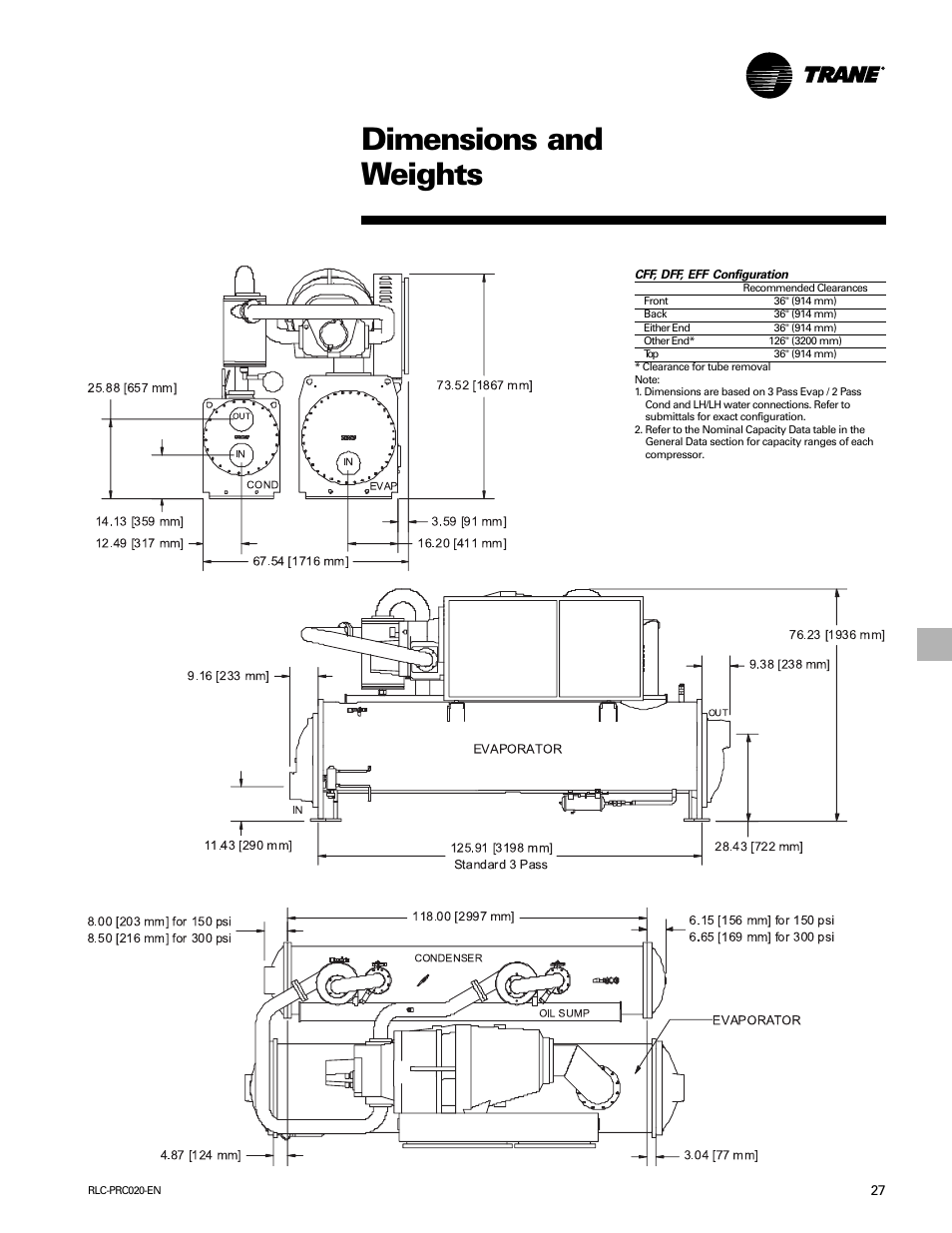 Dimensions and weights | Trane RTHD User Manual | Page 27 / 32