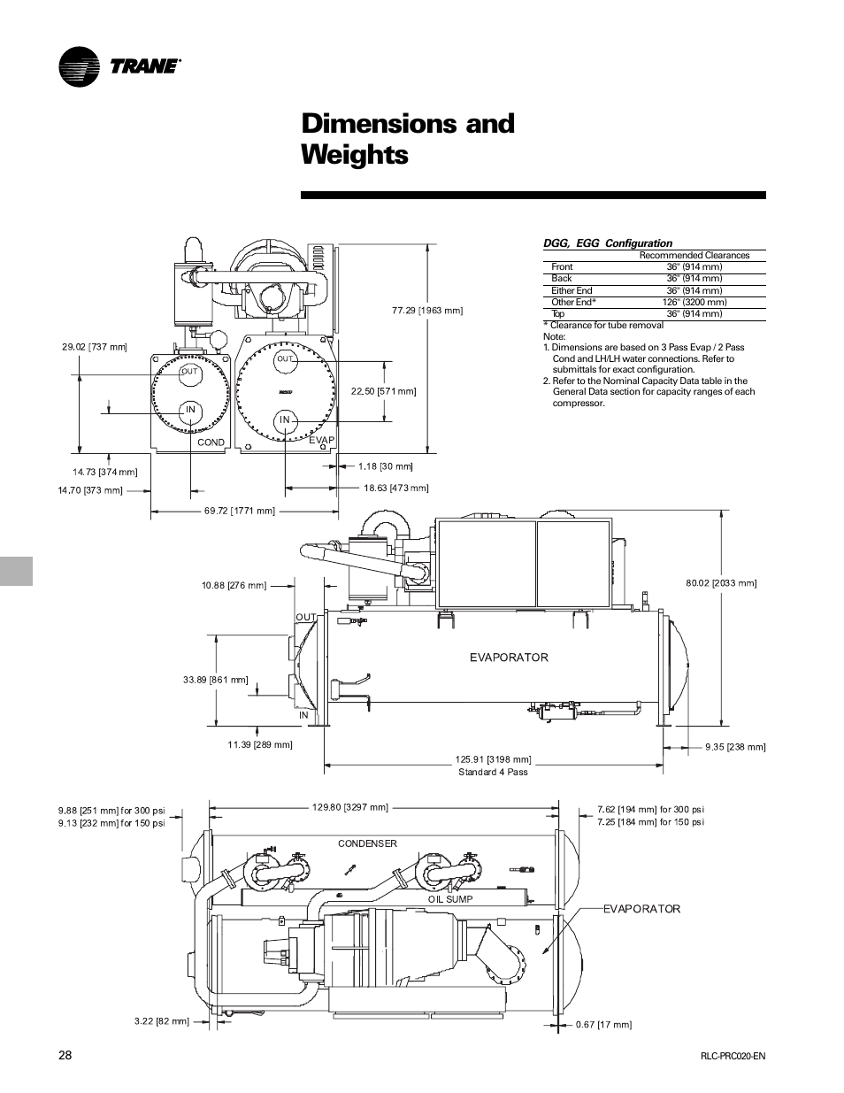 Dimensions and weights | Trane RTHD User Manual | Page 28 / 32