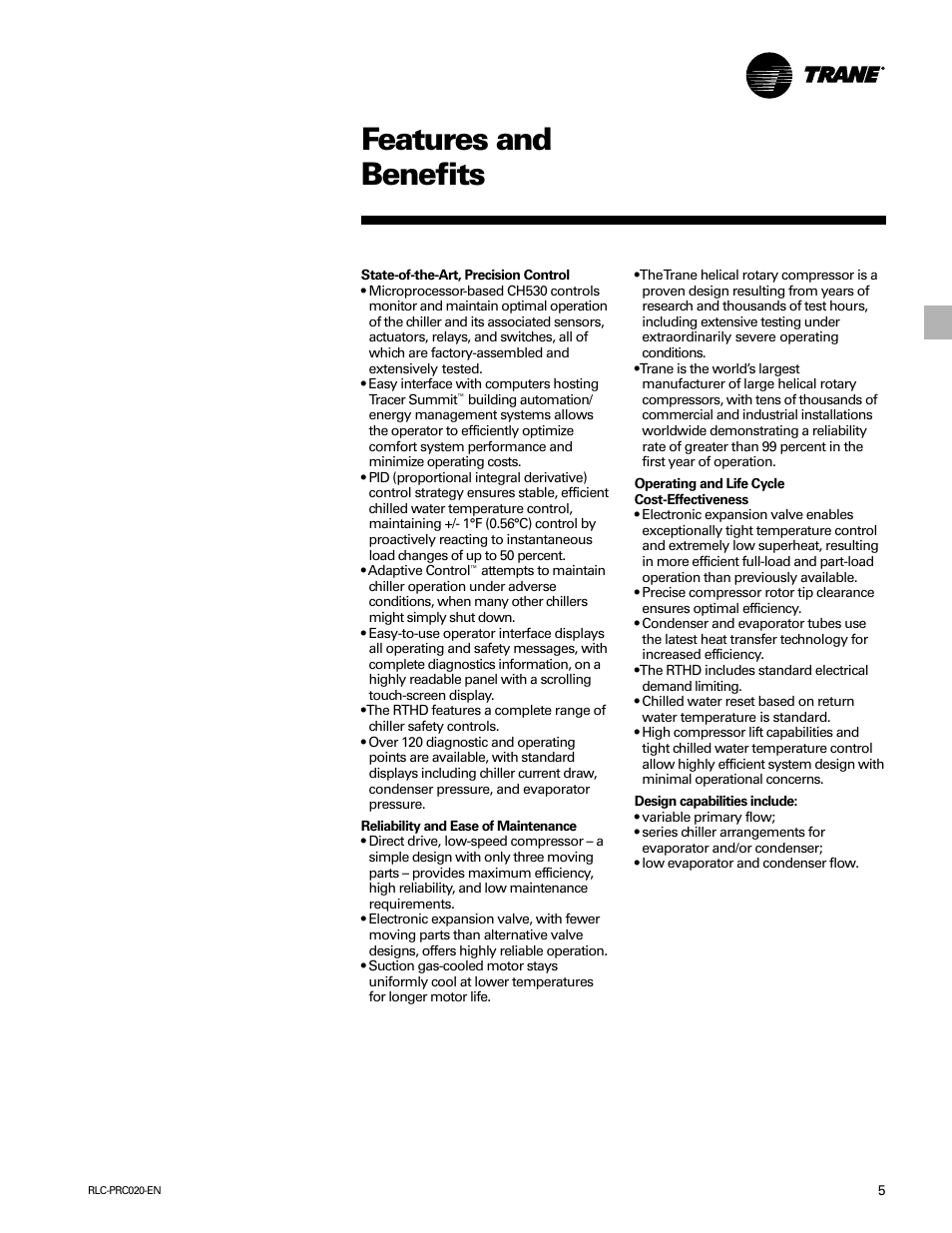 Features and benefits | Trane RTHD User Manual | Page 5 / 32