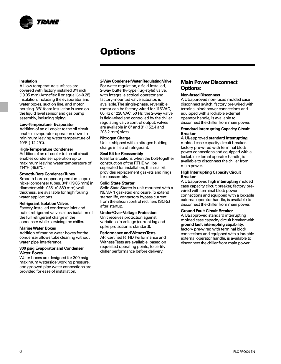 Options | Trane RTHD User Manual | Page 6 / 32