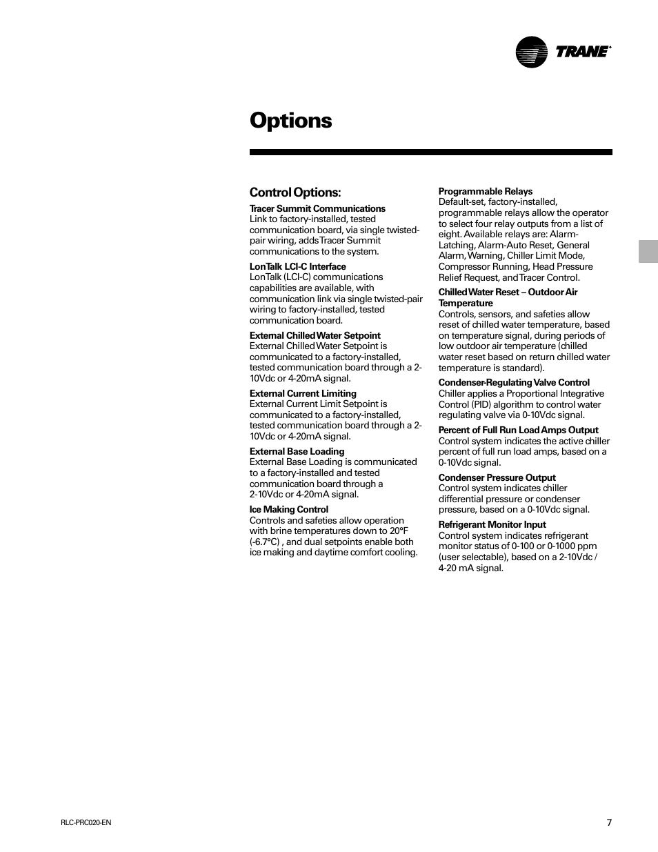 Options | Trane RTHD User Manual | Page 7 / 32