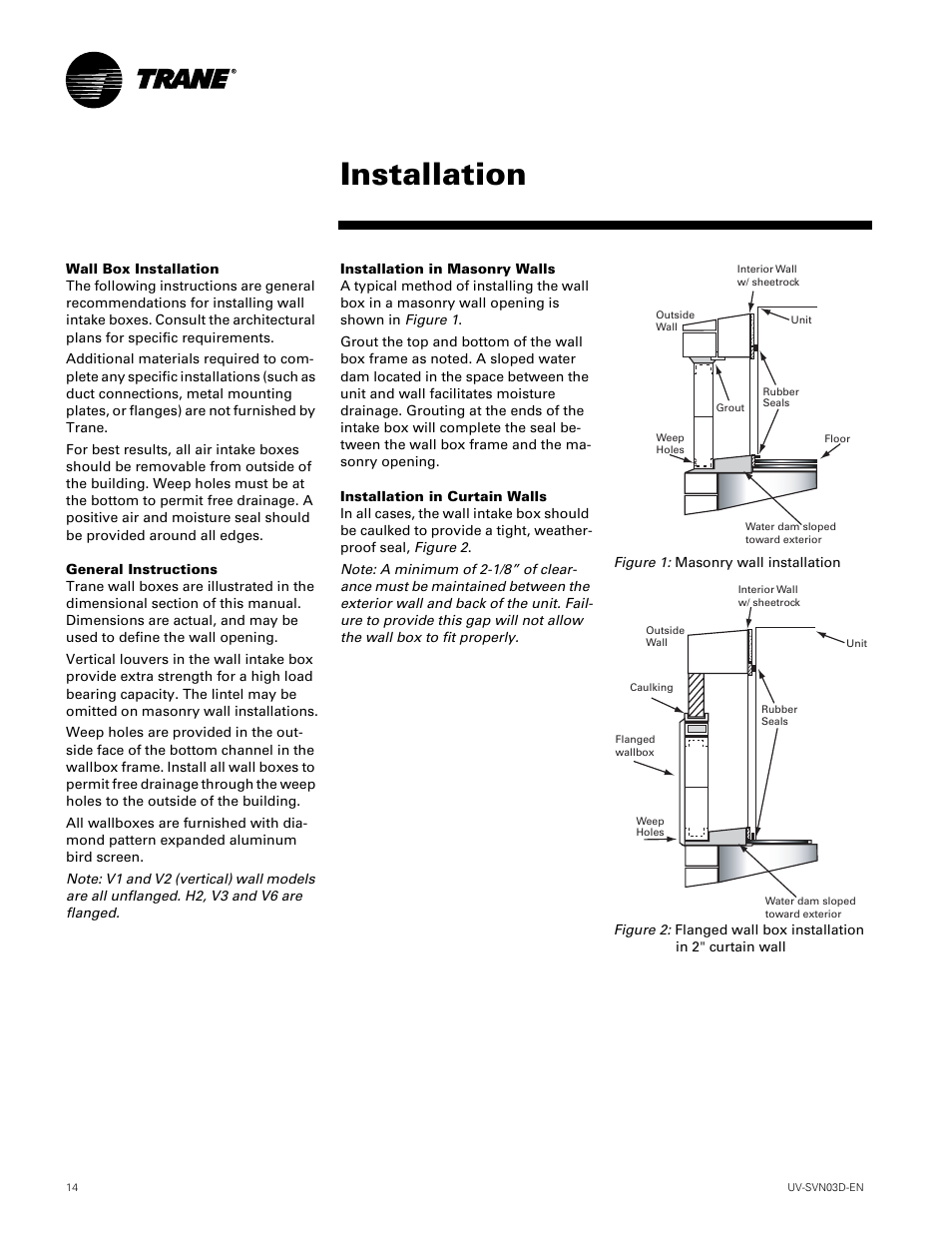 Installation | Trane VUV 750 CFM User Manual | Page 14 / 40