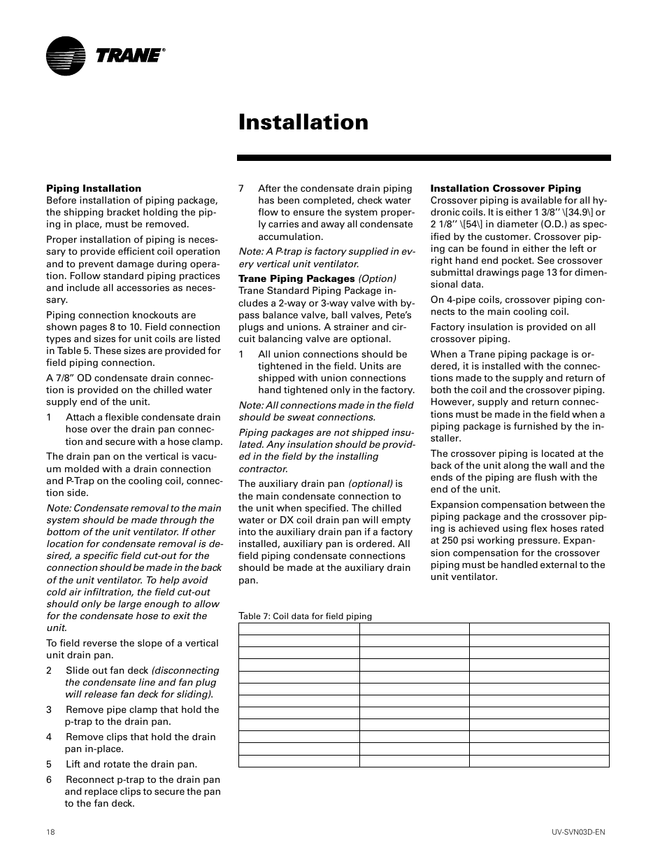 Installation | Trane VUV 750 CFM User Manual | Page 18 / 40