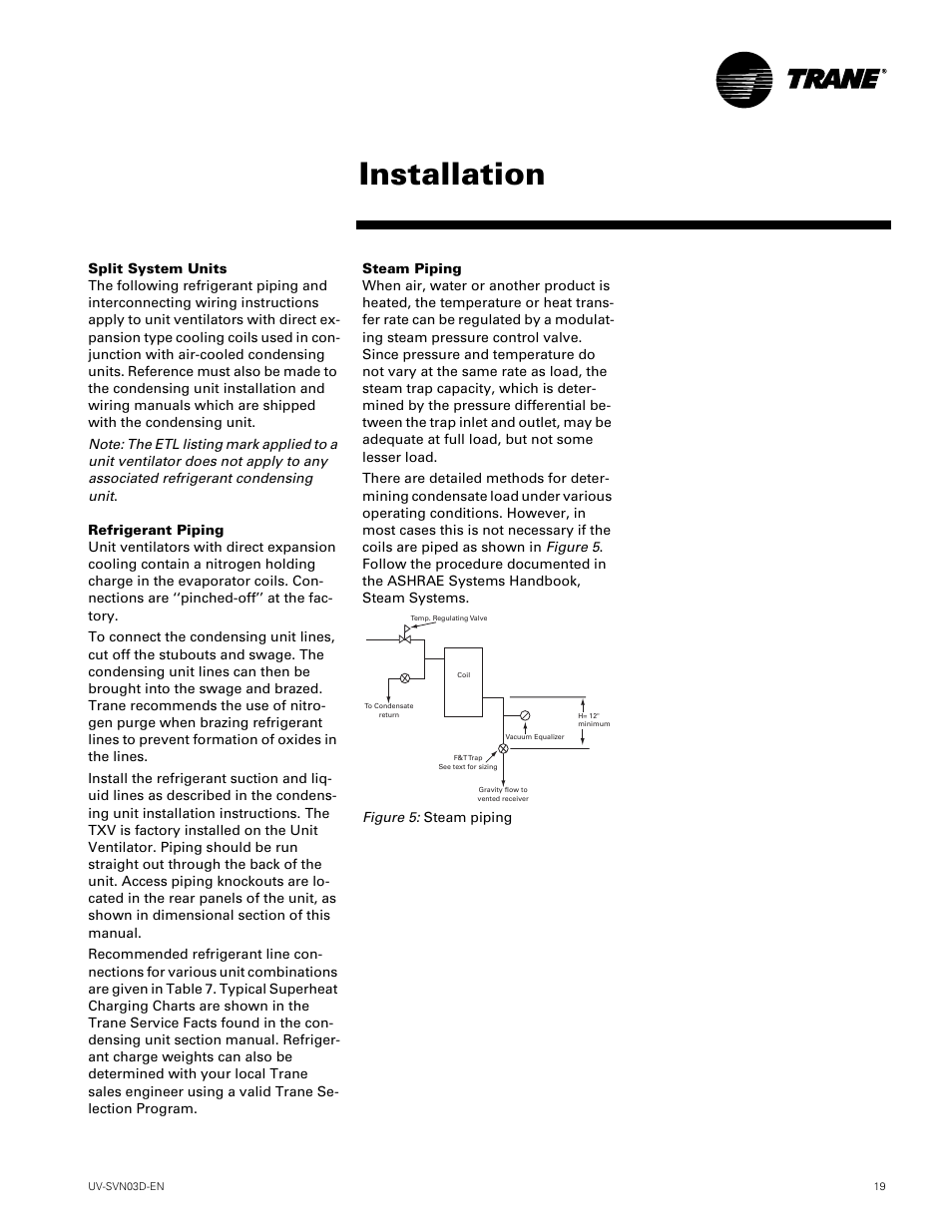 Installation | Trane VUV 750 CFM User Manual | Page 19 / 40