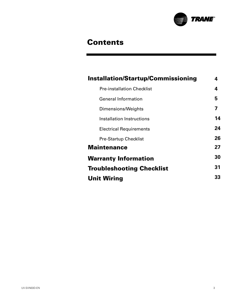 Trane VUV 750 CFM User Manual | Page 3 / 40