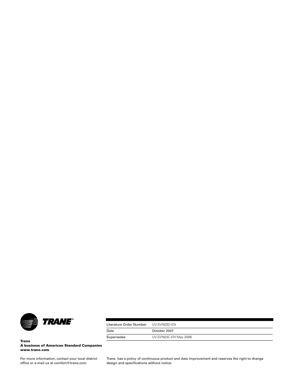 Trane VUV 750 CFM User Manual | Page 40 / 40