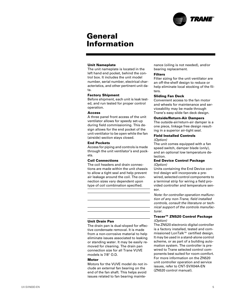 General information | Trane VUV 750 CFM User Manual | Page 5 / 40