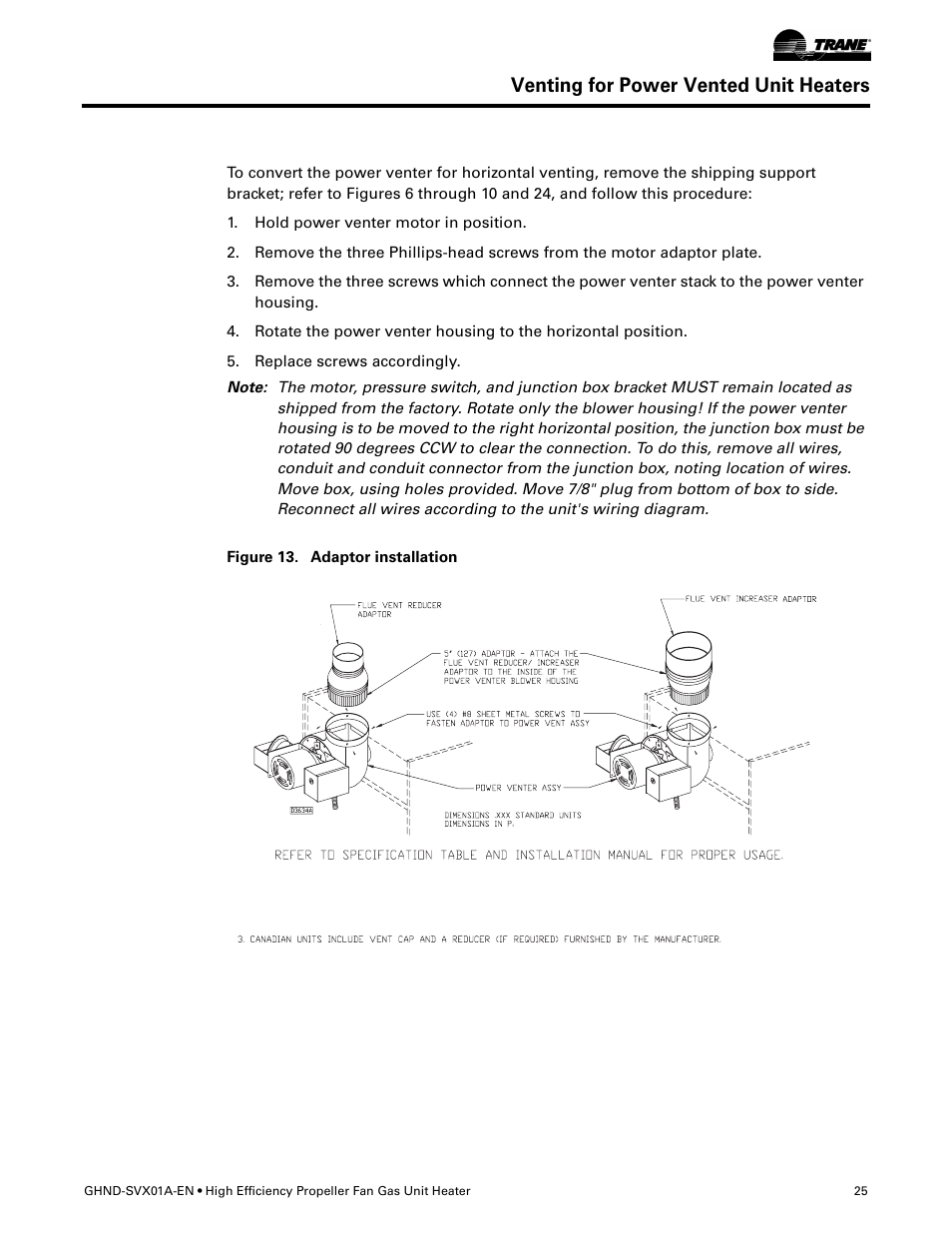 Venting for power vented unit heaters | Trane GHND-SVX01A-EN User Manual | Page 25 / 56