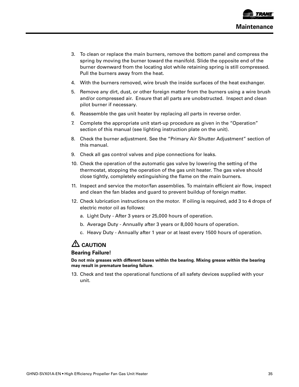 Maintenance | Trane GHND-SVX01A-EN User Manual | Page 35 / 56