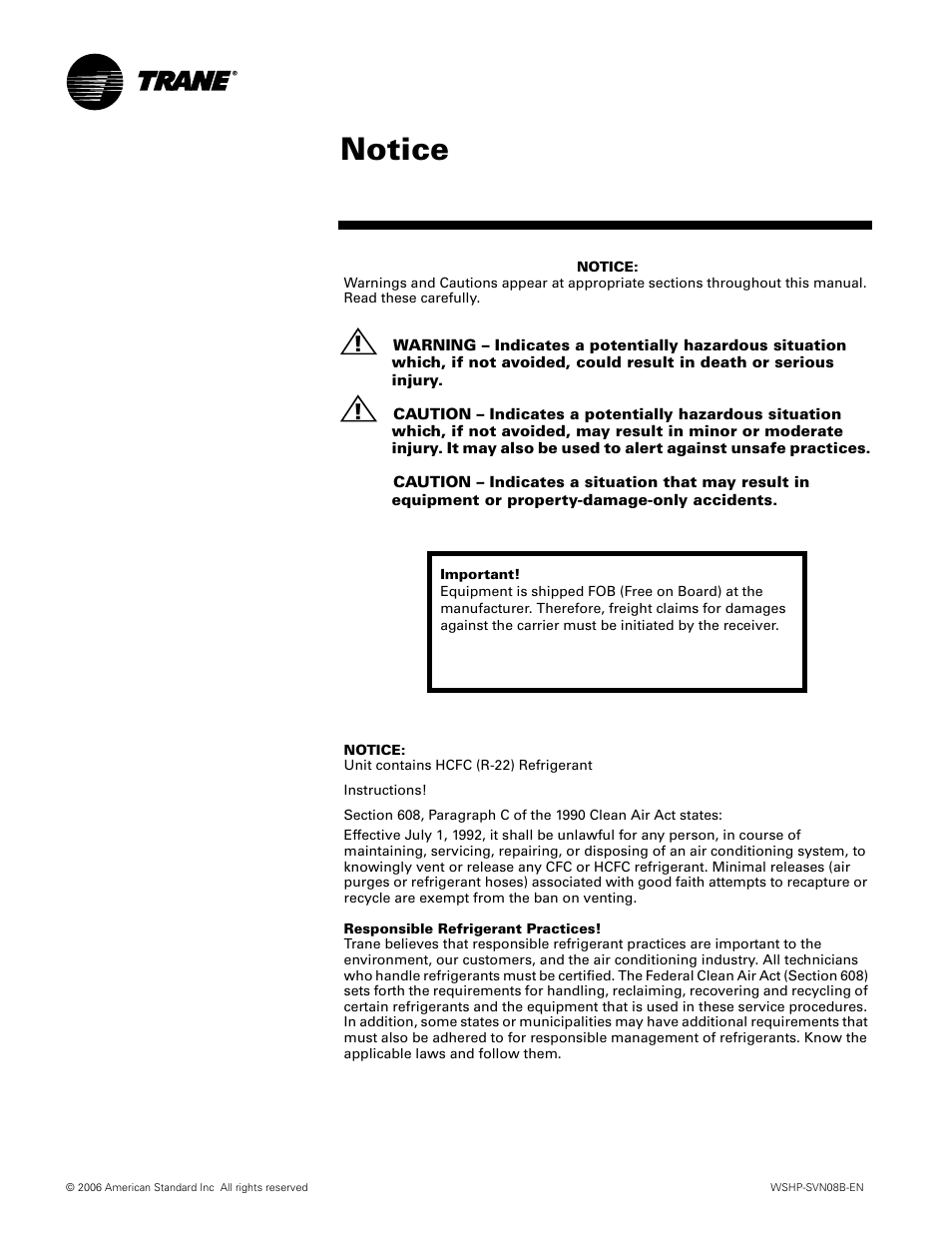 Notice | Trane GETB User Manual | Page 2 / 32