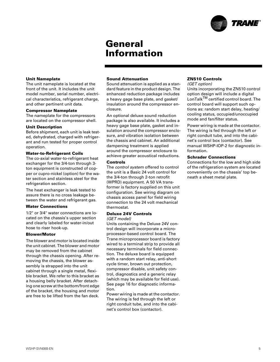 General info, General information | Trane GETB User Manual | Page 5 / 32