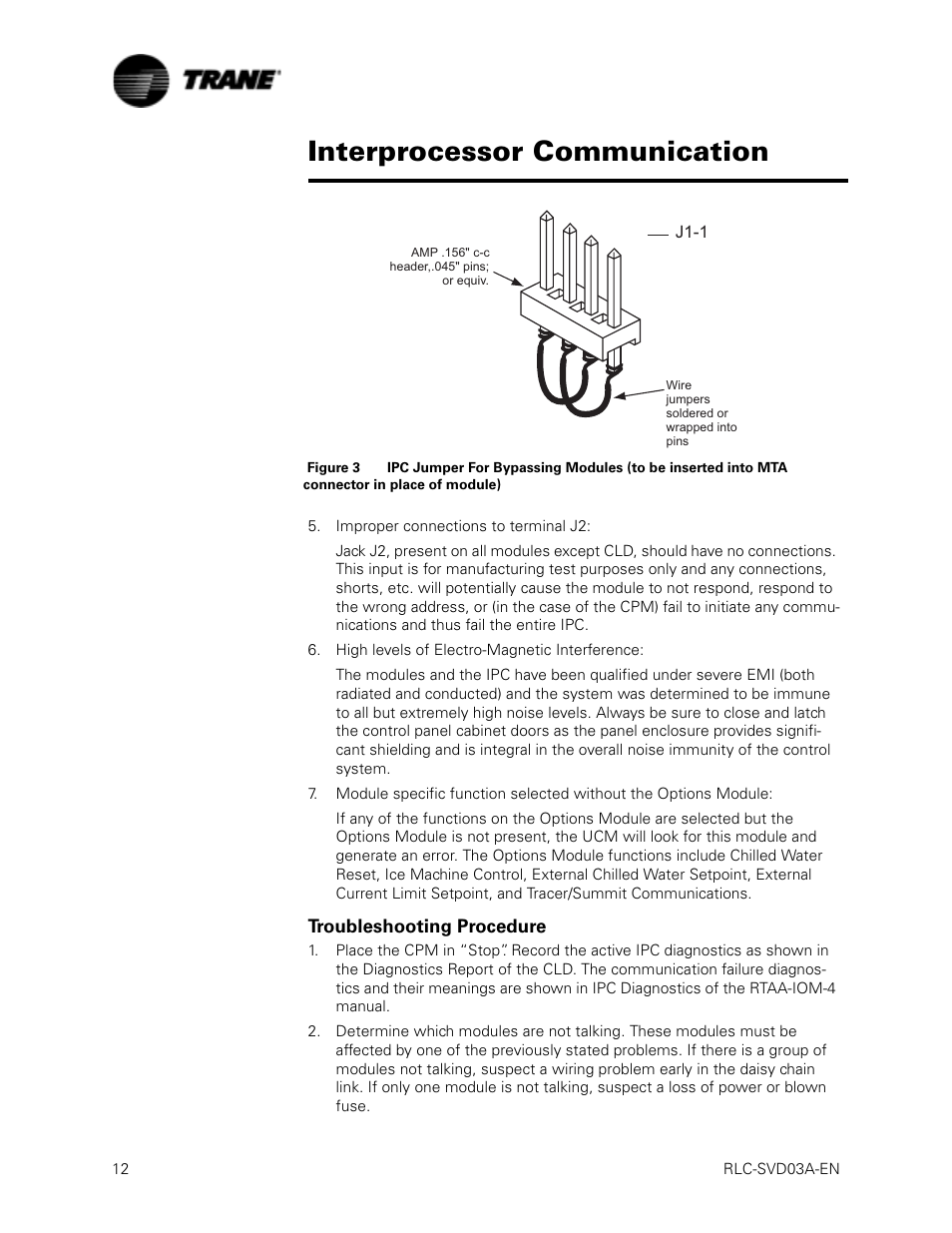 Troubleshooting procedure, Interprocessor communication | Trane RTWA 70-125 TON User Manual | Page 12 / 88