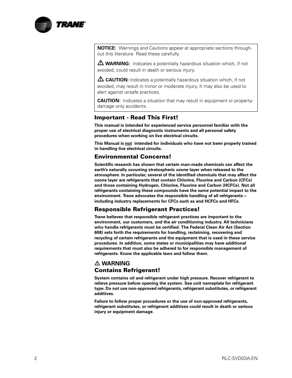 Trane RTWA 70-125 TON User Manual | Page 2 / 88