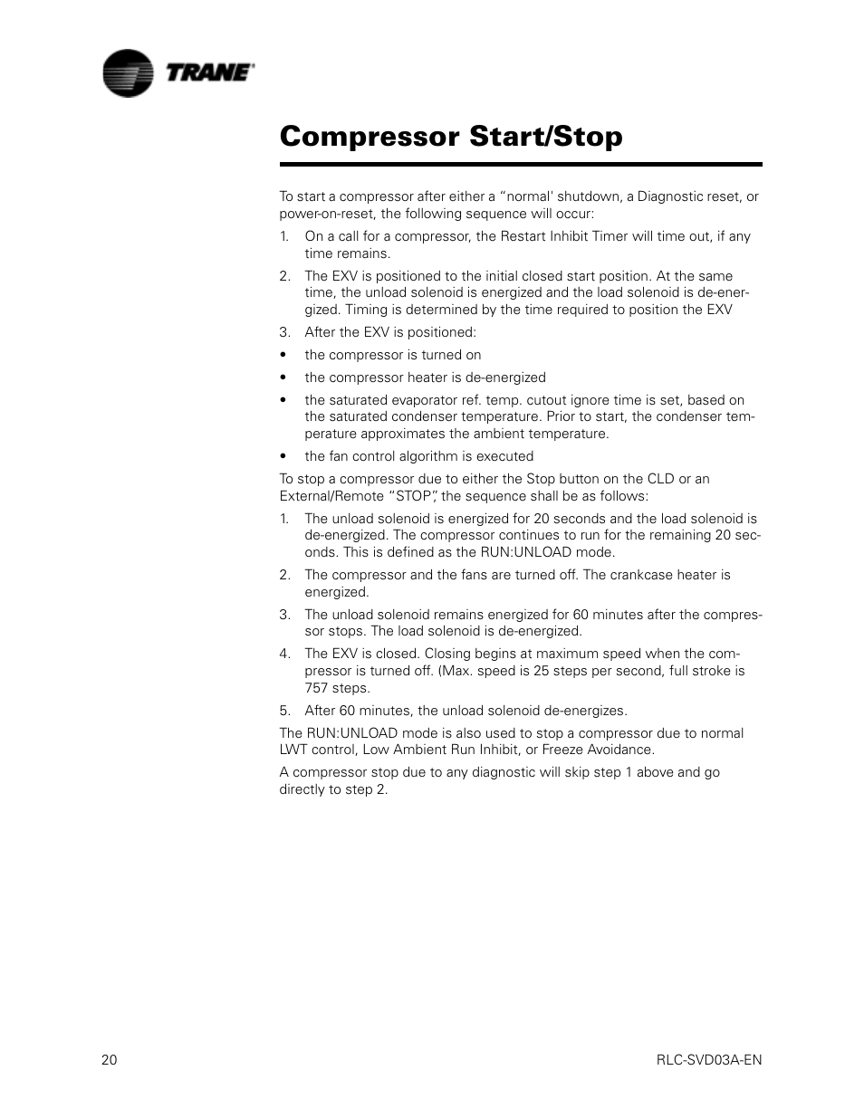 Compressor start/stop | Trane RTWA 70-125 TON User Manual | Page 20 / 88