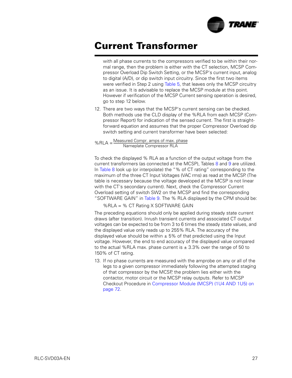 Current transformer | Trane RTWA 70-125 TON User Manual | Page 27 / 88