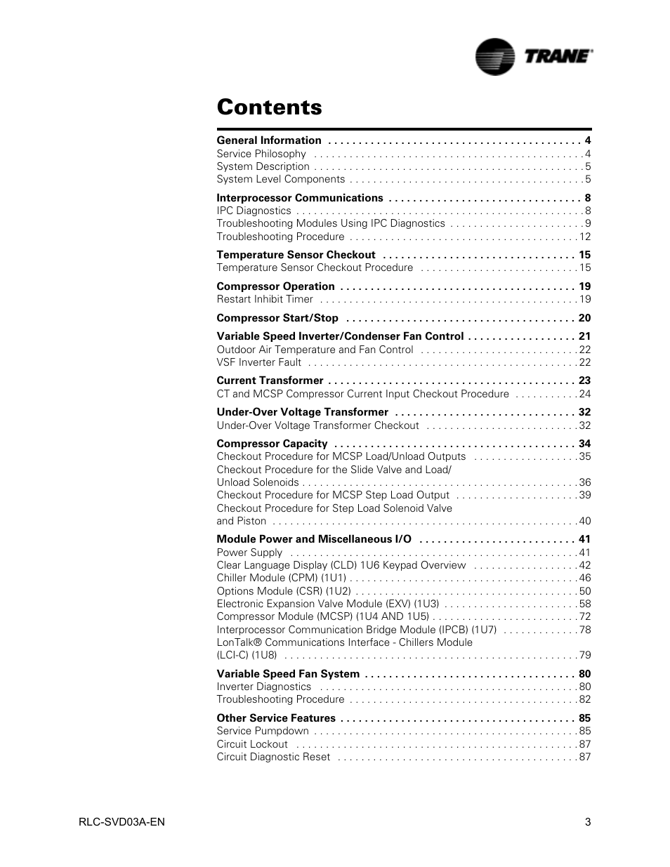 Trane RTWA 70-125 TON User Manual | Page 3 / 88