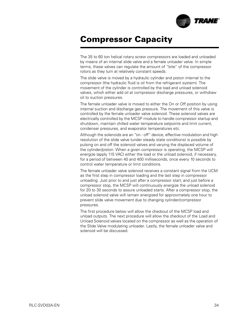 Compressor capacity | Trane RTWA 70-125 TON User Manual | Page 34 / 88