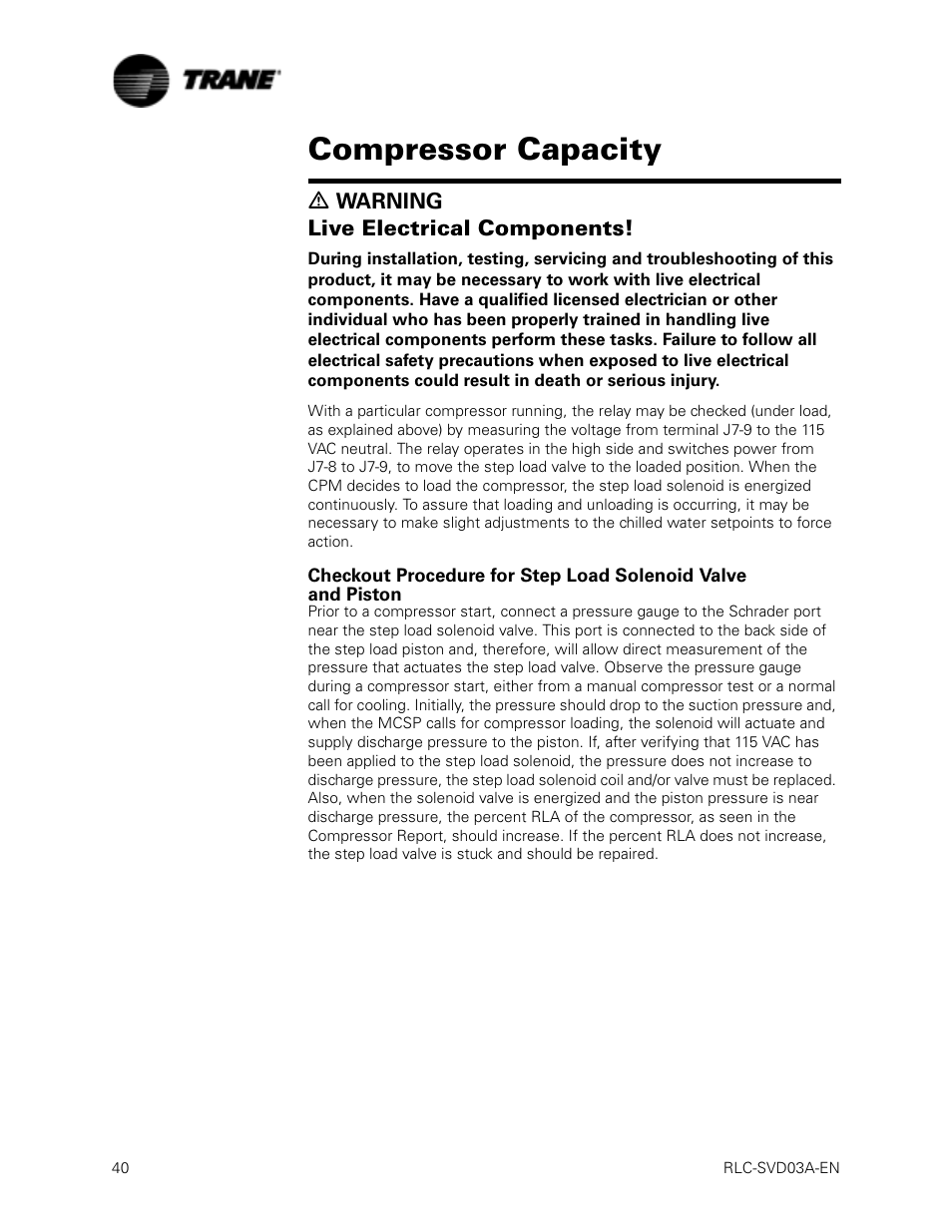 Compressor capacity | Trane RTWA 70-125 TON User Manual | Page 40 / 88