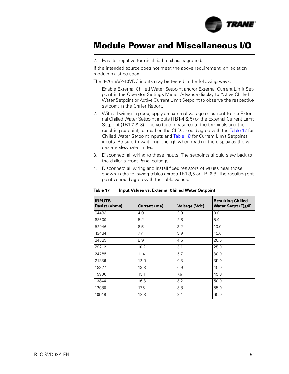 Module power and miscellaneous i/o | Trane RTWA 70-125 TON User Manual | Page 51 / 88